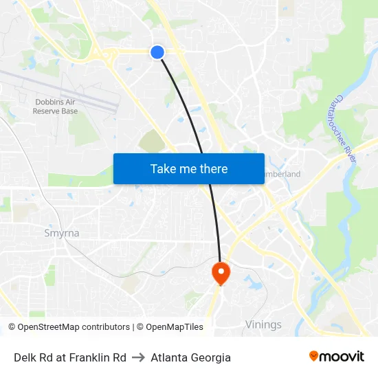 Delk Rd at Franklin Rd to Atlanta Georgia map
