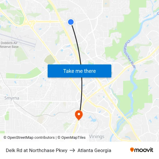 Delk Rd at Northchase Pkwy to Atlanta Georgia map