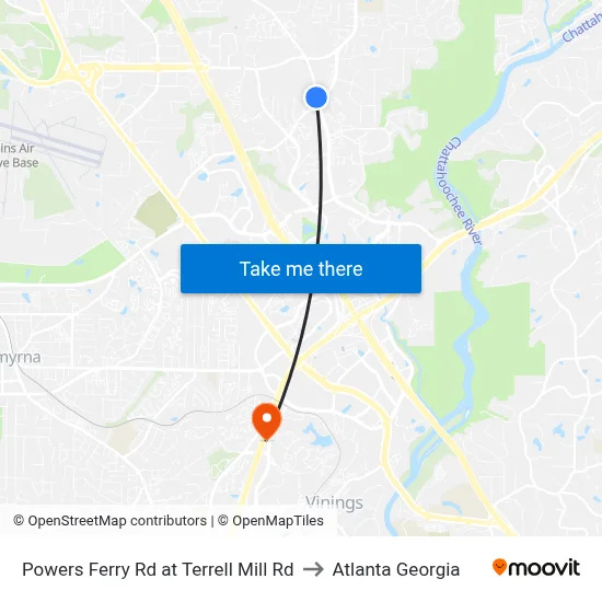 Powers Ferry Rd at Terrell Mill Rd to Atlanta Georgia map