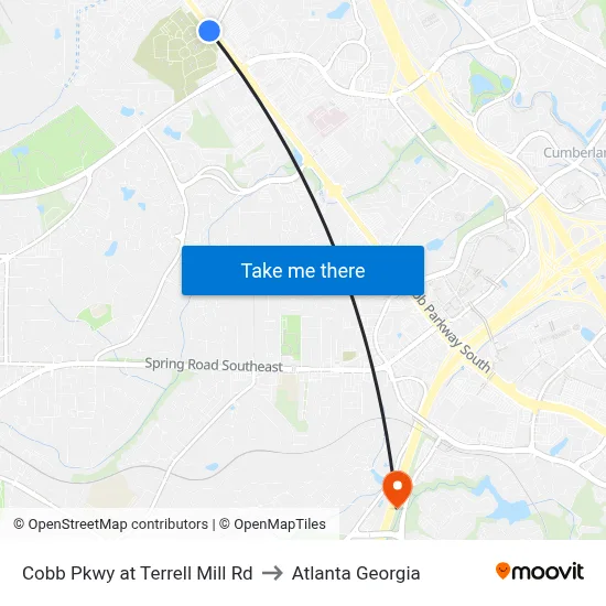 Cobb Pkwy at Terrell Mill Rd to Atlanta Georgia map
