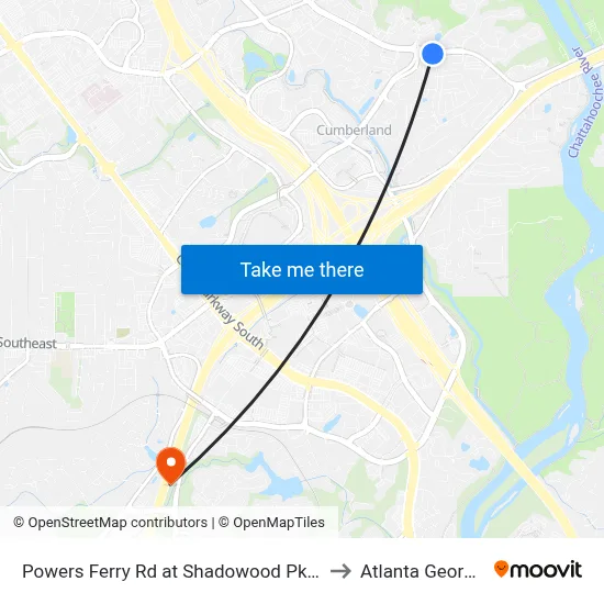 Powers Ferry Rd at Shadowood Pkwy to Atlanta Georgia map