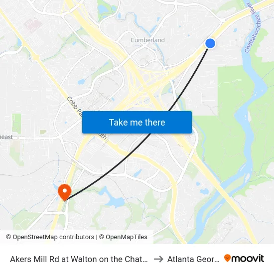 Akers Mill Rd at Walton on the Chattahoo to Atlanta Georgia map