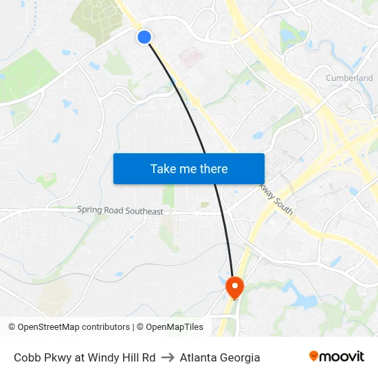 Cobb Pkwy at Windy Hill Rd to Atlanta Georgia map