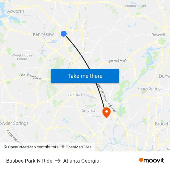 Busbee Park-N-Ride to Atlanta Georgia map