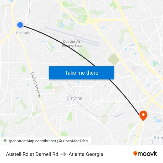 Austell Rd at Darnell Rd to Atlanta Georgia map