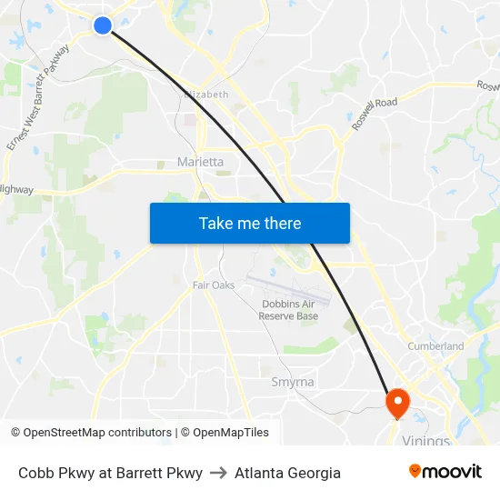 Cobb Pkwy at Barrett Pkwy to Atlanta Georgia map