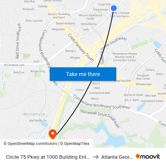 Circle 75 Pkwy at 1000 Building Entrance to Atlanta Georgia map