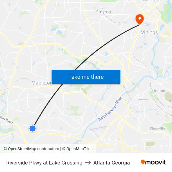 Riverside Pkwy at Lake Crossing to Atlanta Georgia map