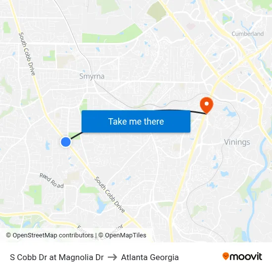 S Cobb Dr at Magnolia Dr to Atlanta Georgia map