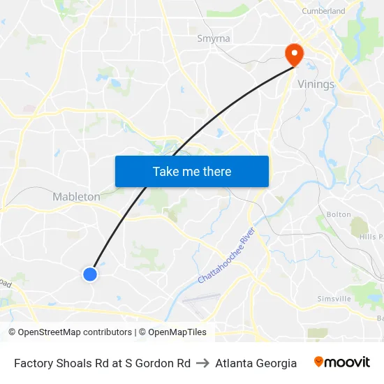 Factory Shoals Rd at S Gordon Rd to Atlanta Georgia map