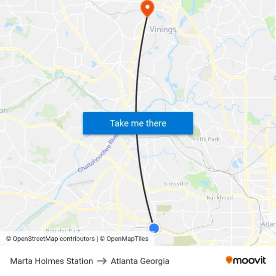 Marta Holmes Station to Atlanta Georgia map