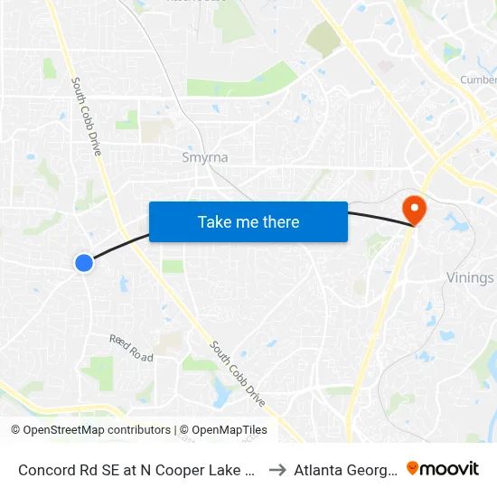 Concord Rd SE at N Cooper Lake Rd to Atlanta Georgia map