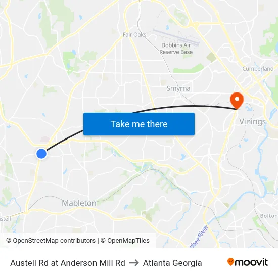 Austell Rd at Anderson Mill Rd to Atlanta Georgia map