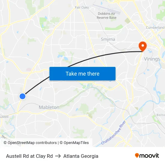 Austell Rd at Clay Rd to Atlanta Georgia map