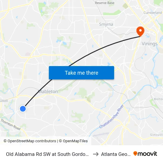Old Alabama Rd SW at South Gordon Rd SW to Atlanta Georgia map