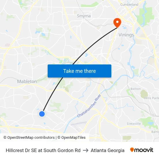 Hillcrest Dr SE at South Gordon Rd to Atlanta Georgia map