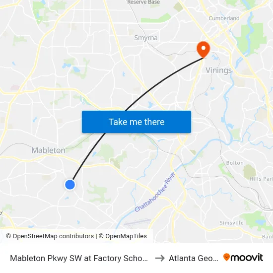 Mableton Pkwy SW at Factory Schoals Rd S to Atlanta Georgia map
