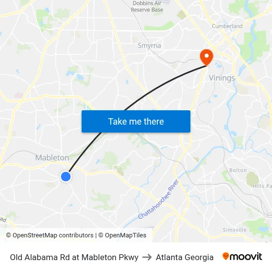 Old Alabama Rd at Mableton Pkwy to Atlanta Georgia map