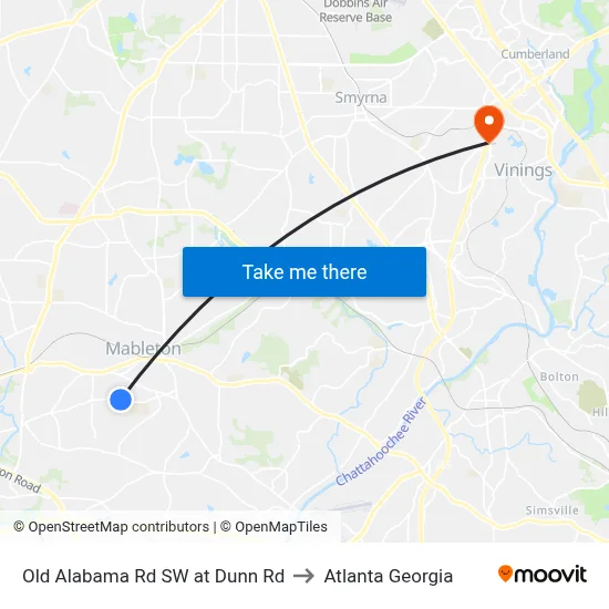 Old Alabama Rd SW at Dunn Rd to Atlanta Georgia map