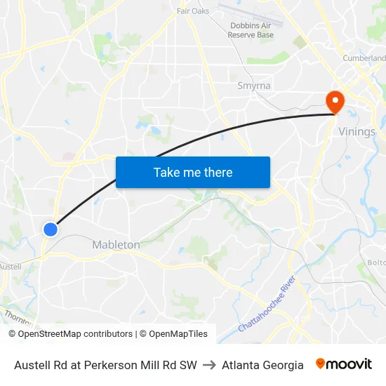 Austell Rd at Perkerson Mill Rd SW to Atlanta Georgia map