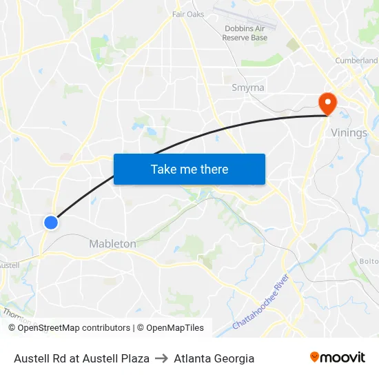 Austell Rd at Austell Plaza to Atlanta Georgia map