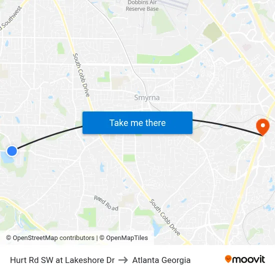 Hurt Rd SW at Lakeshore Dr to Atlanta Georgia map