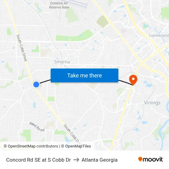 Concord Rd SE at S Cobb Dr to Atlanta Georgia map