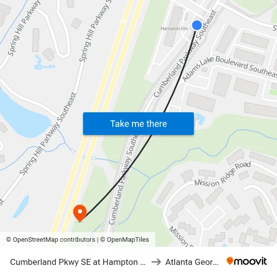 Cumberland Pkwy SE at Hampton Inn to Atlanta Georgia map