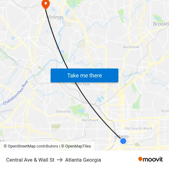 Central Ave & Wall St to Atlanta Georgia map