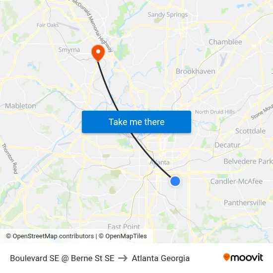 Boulevard SE @ Berne St SE to Atlanta Georgia map
