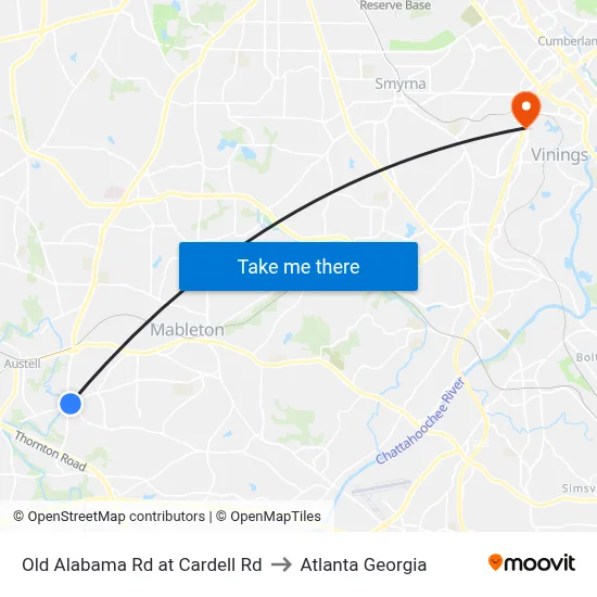 Old Alabama Rd at Cardell Rd to Atlanta Georgia map