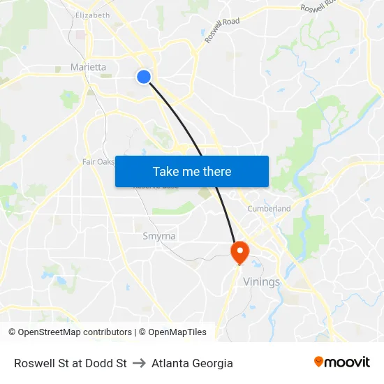 Roswell St at Dodd St to Atlanta Georgia map
