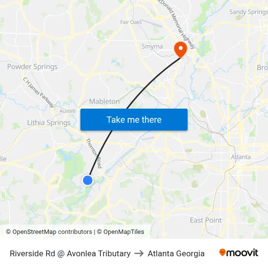 Riverside Rd @ Avonlea Tributary to Atlanta Georgia map