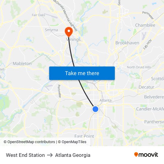West End Station to Atlanta Georgia map