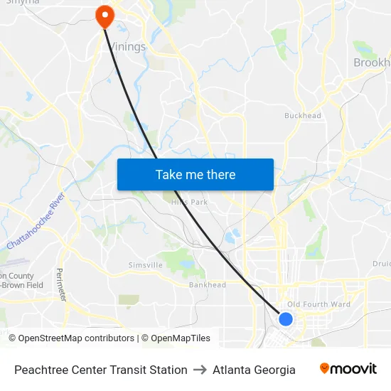 Peachtree Center Transit Station to Atlanta Georgia map