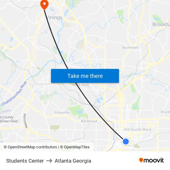 Students Center to Atlanta Georgia map