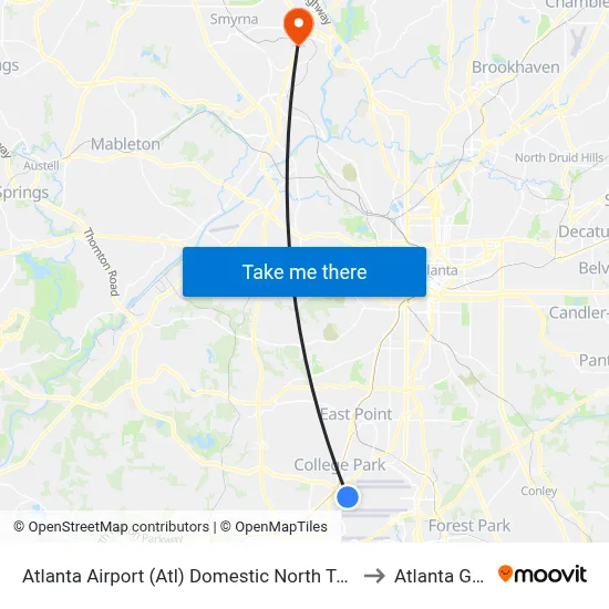 Atlanta Airport (Atl) Domestic North Terminal Dropoffs to Atlanta Georgia map