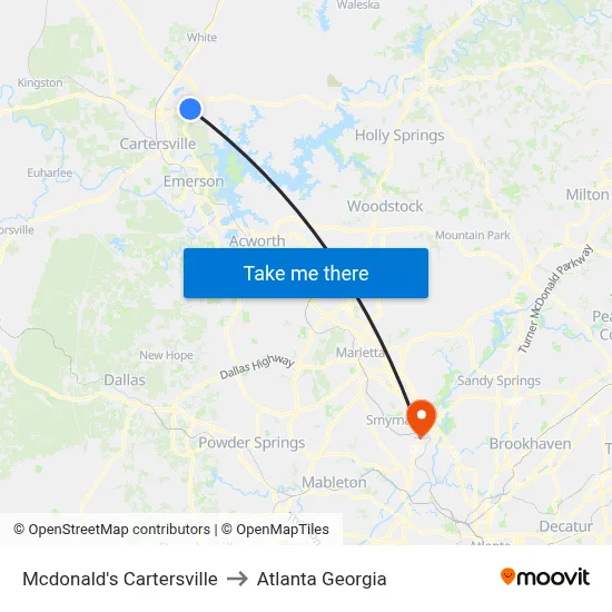 Mcdonald's Cartersville to Atlanta Georgia map