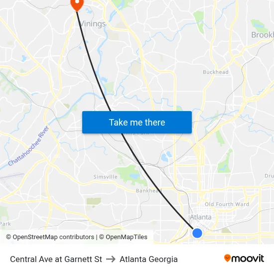 Central Ave at Garnett St to Atlanta Georgia map