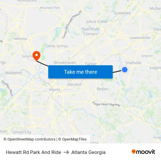 Hewatt Rd Park And Ride to Atlanta Georgia map