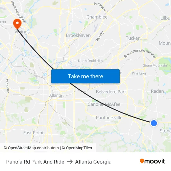 Panola Rd Park And Ride to Atlanta Georgia map