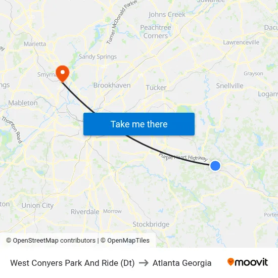West Conyers Park And Ride (Dt) to Atlanta Georgia map