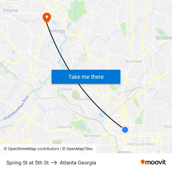 Spring St at 5th St to Atlanta Georgia map