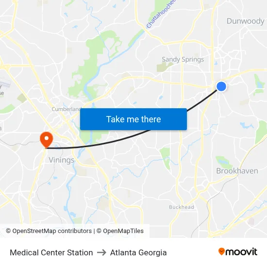 Medical Center Station to Atlanta Georgia map