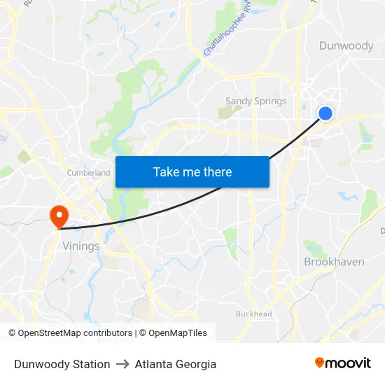 Dunwoody Station to Atlanta Georgia map