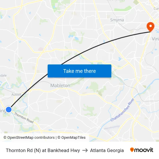 Thornton Rd (N) at Bankhead Hwy to Atlanta Georgia map