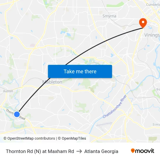 Thornton Rd (N) at Maxham Rd to Atlanta Georgia map