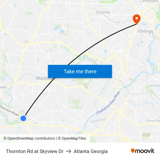 Thornton Rd at Skyview Dr to Atlanta Georgia map