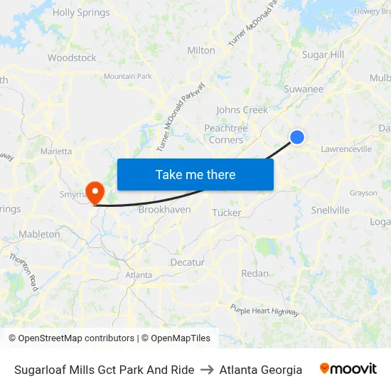 Sugarloaf Mills Gct Park And Ride to Atlanta Georgia map