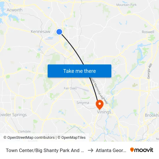 Town Center/Big Shanty Park And Ride to Atlanta Georgia map